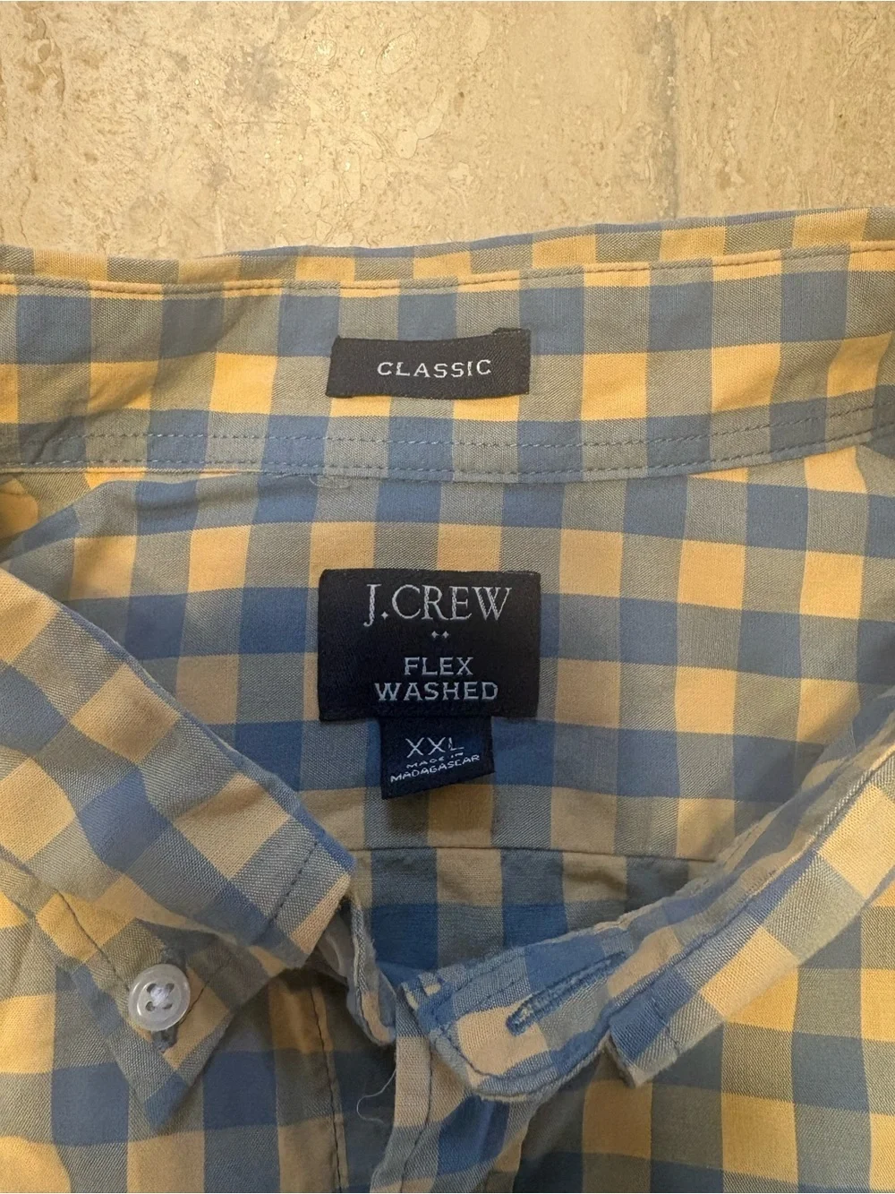 J.Crew Mens XXL Flex Washed Classic Fit Blue Yellow Gingham Shirt #0077